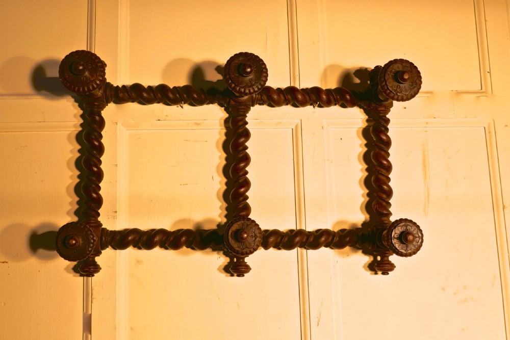French Barley Twist Gothic Carved Oak Hat and Coat Rack View V