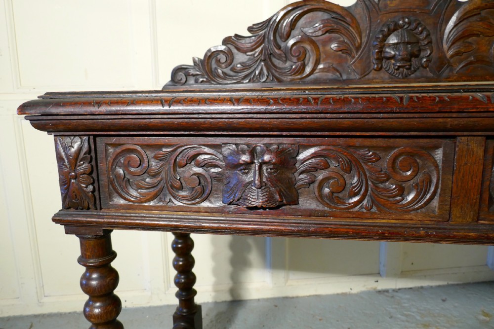 Superbly Carved Green Man Oak Hall Table View IV