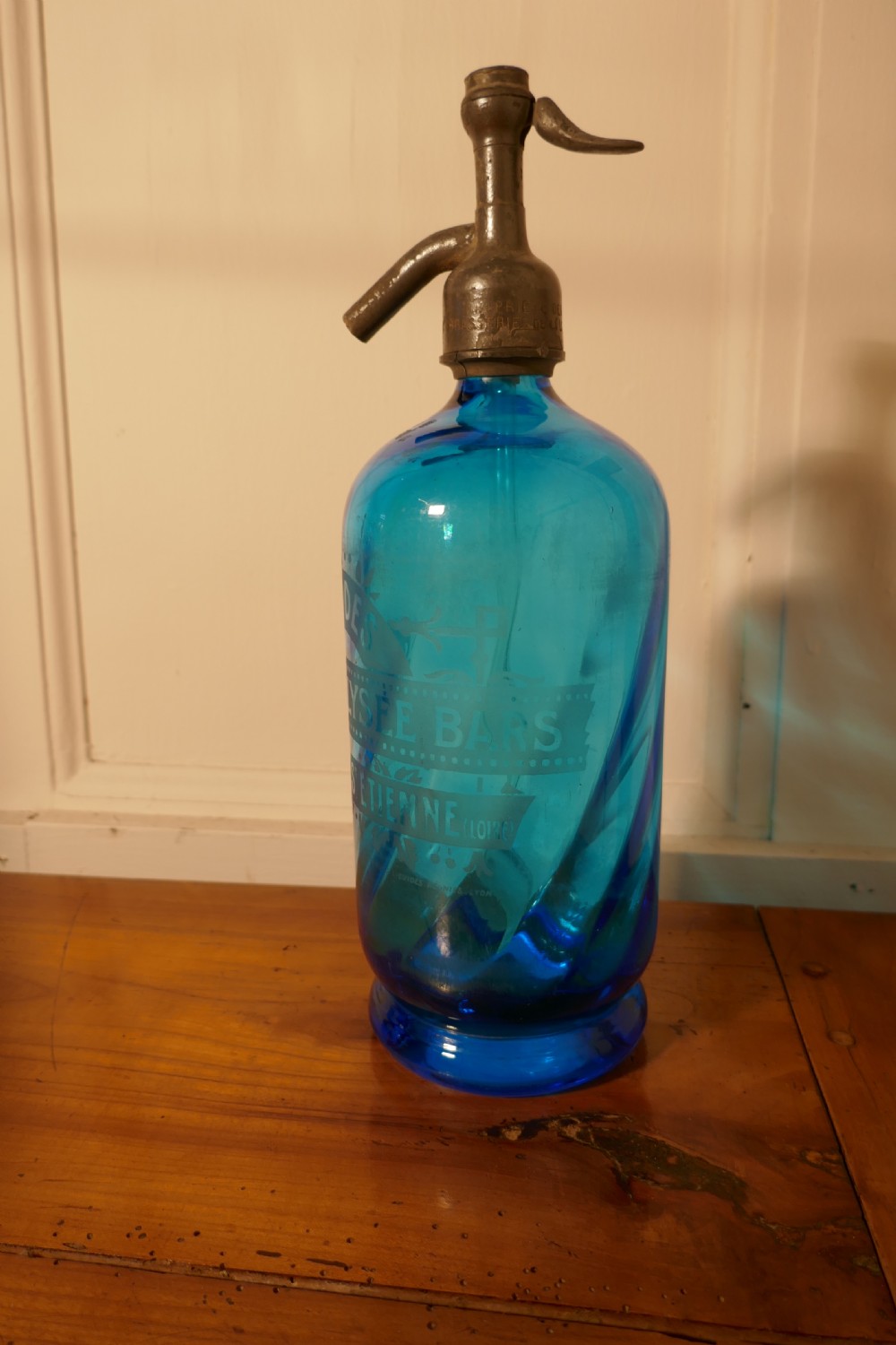 Antique French Soda Syphon Blue Glass from St Etienne, Loire