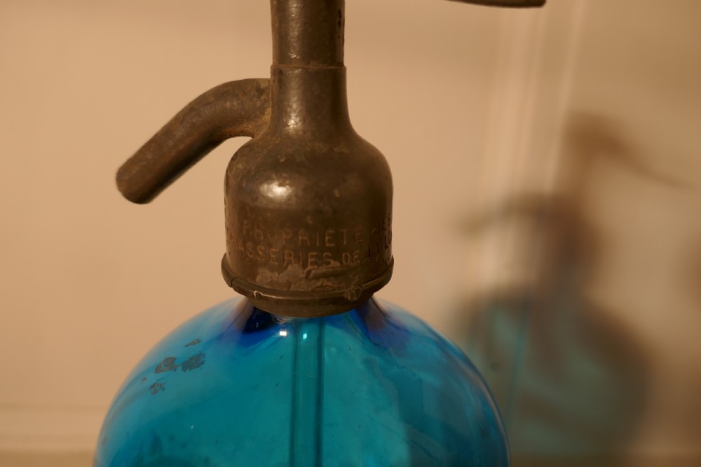 Antique French Soda Syphon Blue Glass from St Etienne, Loire View II