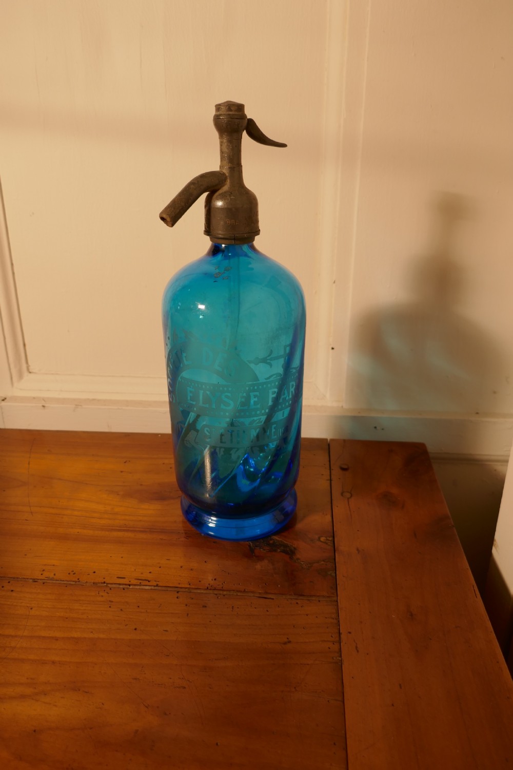 Antique French Soda Syphon Blue Glass from St Etienne, Loire View IV