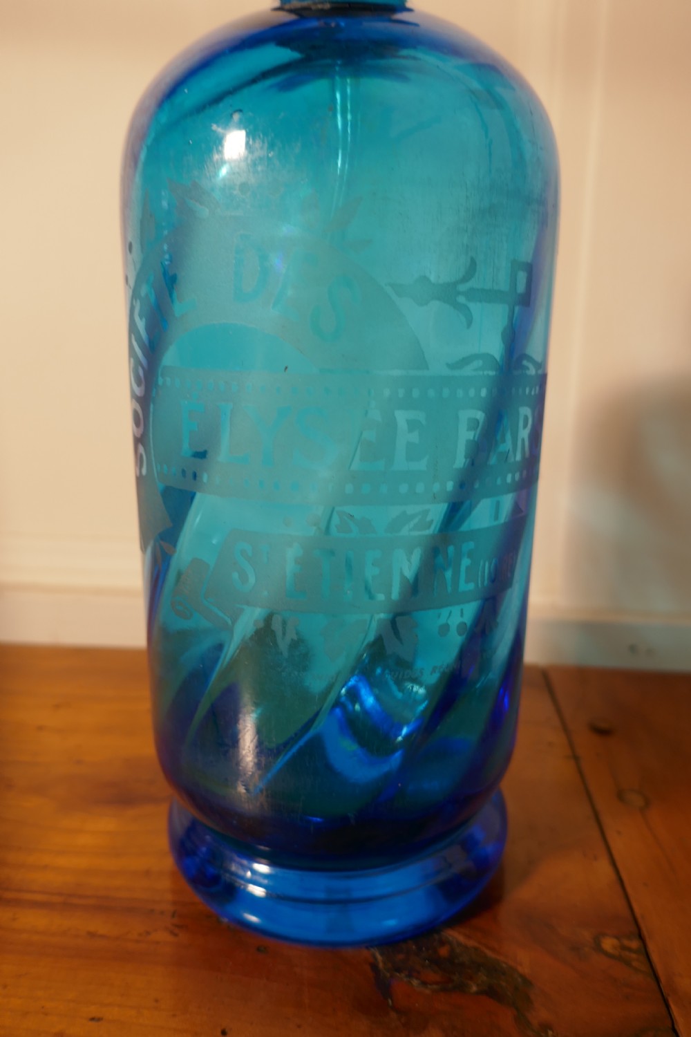 Antique French Soda Syphon Blue Glass from St Etienne, Loire View V