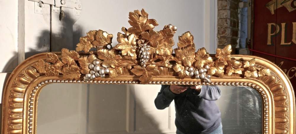 Large French 19th Century Louis Philippe Wall Mirror Decorated with Vines View III