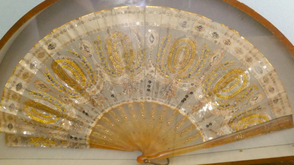 19th Century French Silk, Gold and Silver Formal Evening Fan