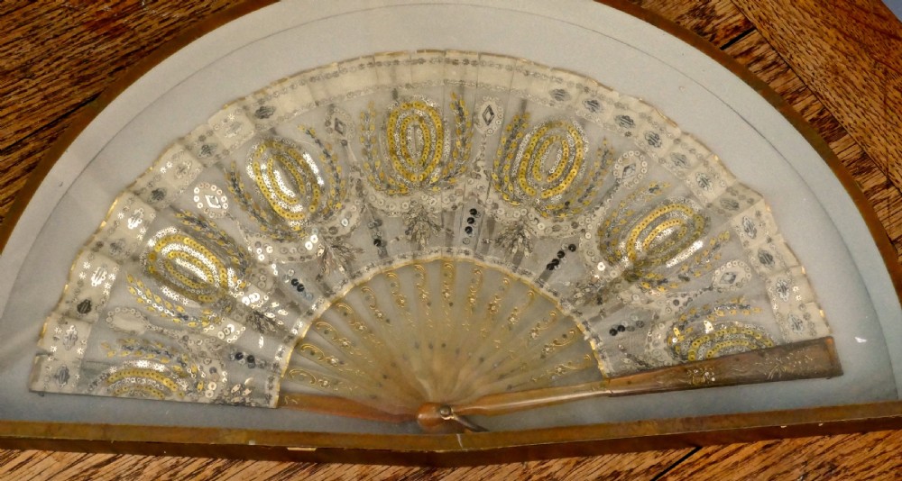 19th Century French Silk, Gold and Silver Formal Evening Fan View II