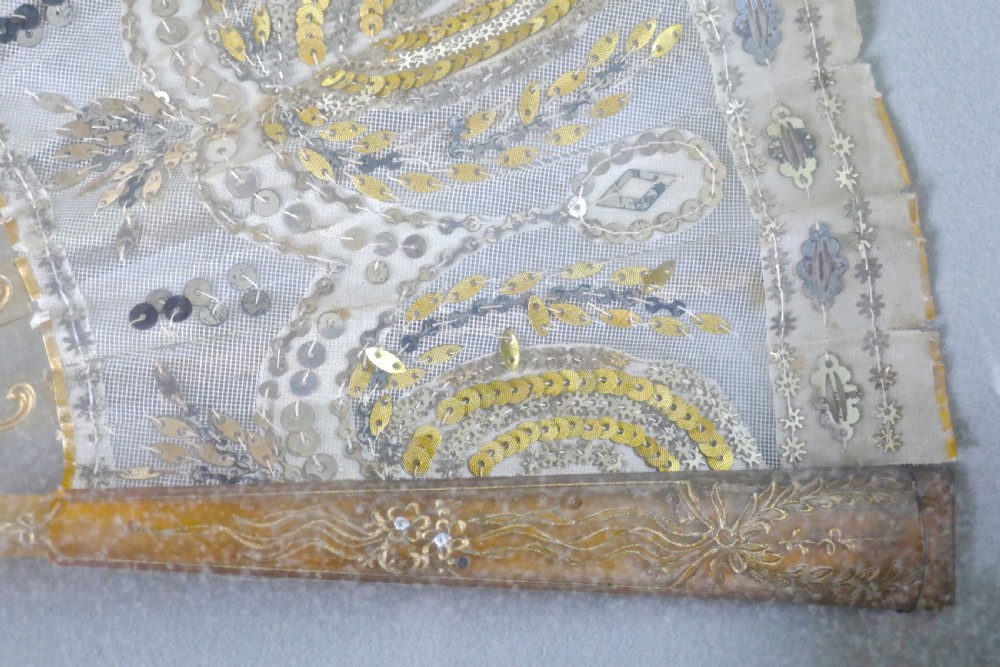 19th Century French Silk, Gold and Silver Formal Evening Fan View IV
