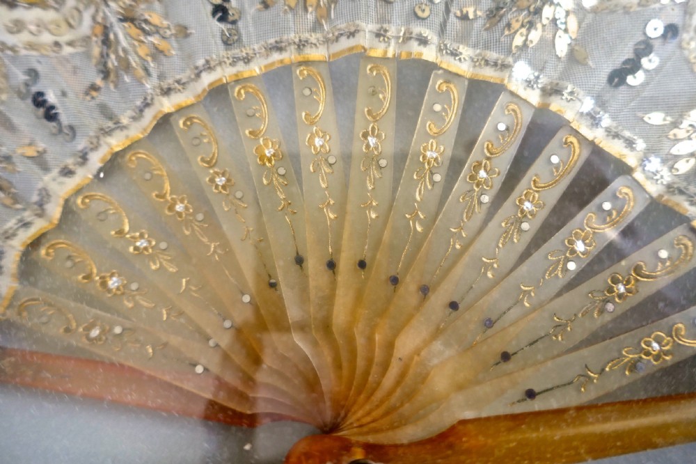 19th Century French Silk, Gold and Silver Formal Evening Fan View V