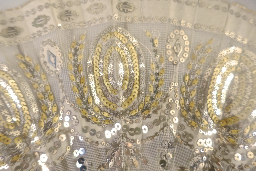 19th Century French Silk, Gold and Silver Formal Evening Fan View VI