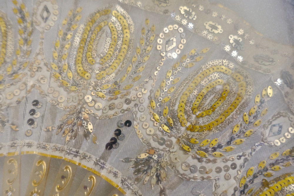 19th Century French Silk, Gold and Silver Formal Evening Fan View VII