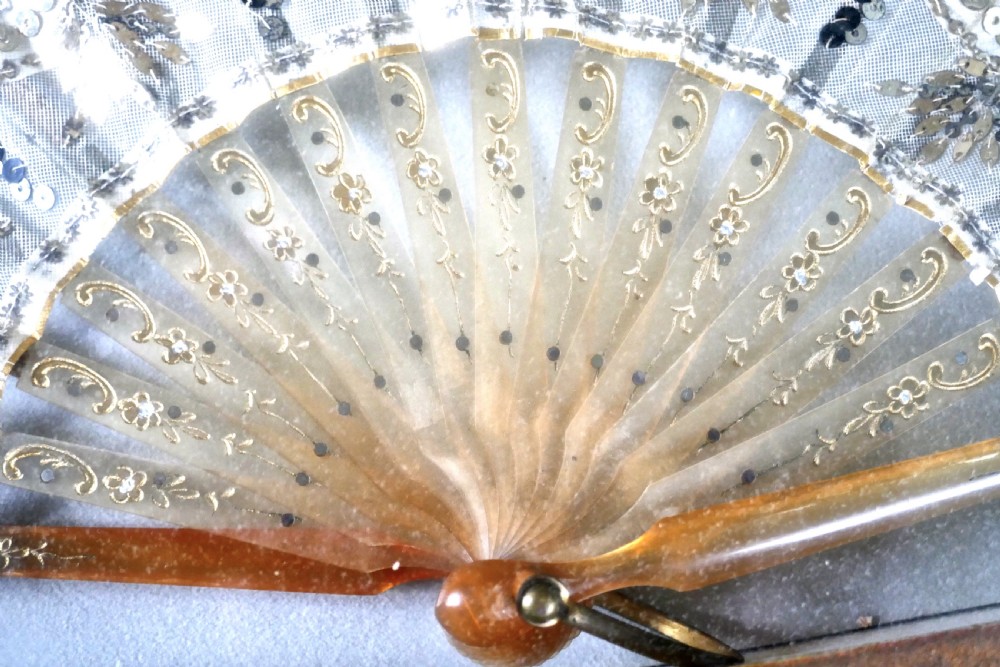 19th Century French Silk, Gold and Silver Formal Evening Fan View VIII