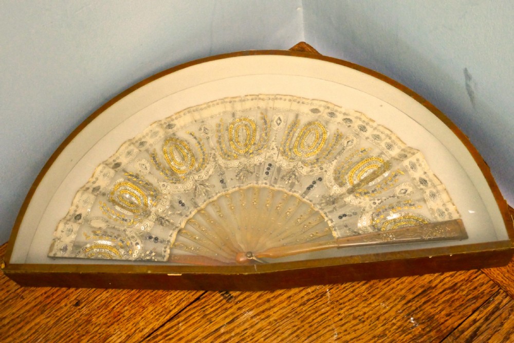 19th Century French Silk, Gold and Silver Formal Evening Fan View X