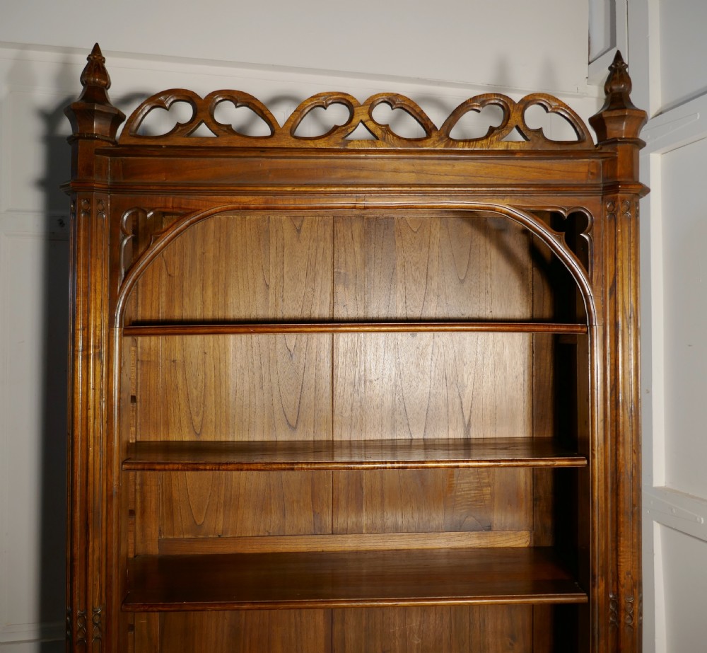Arts and Crafts Pugin Inspired Tall Carved Gothic Open Book Case View VIII