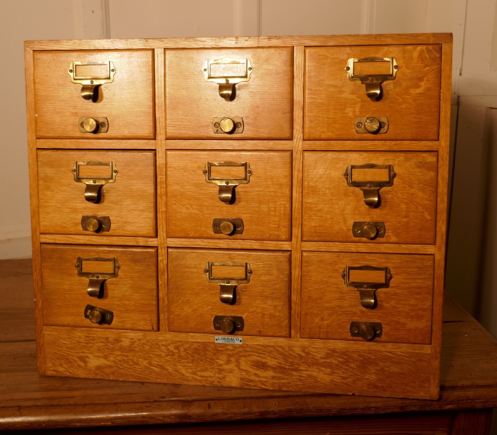 Art Deco Golden Oak Sloping Card Index Filing Cabinet by Libraco