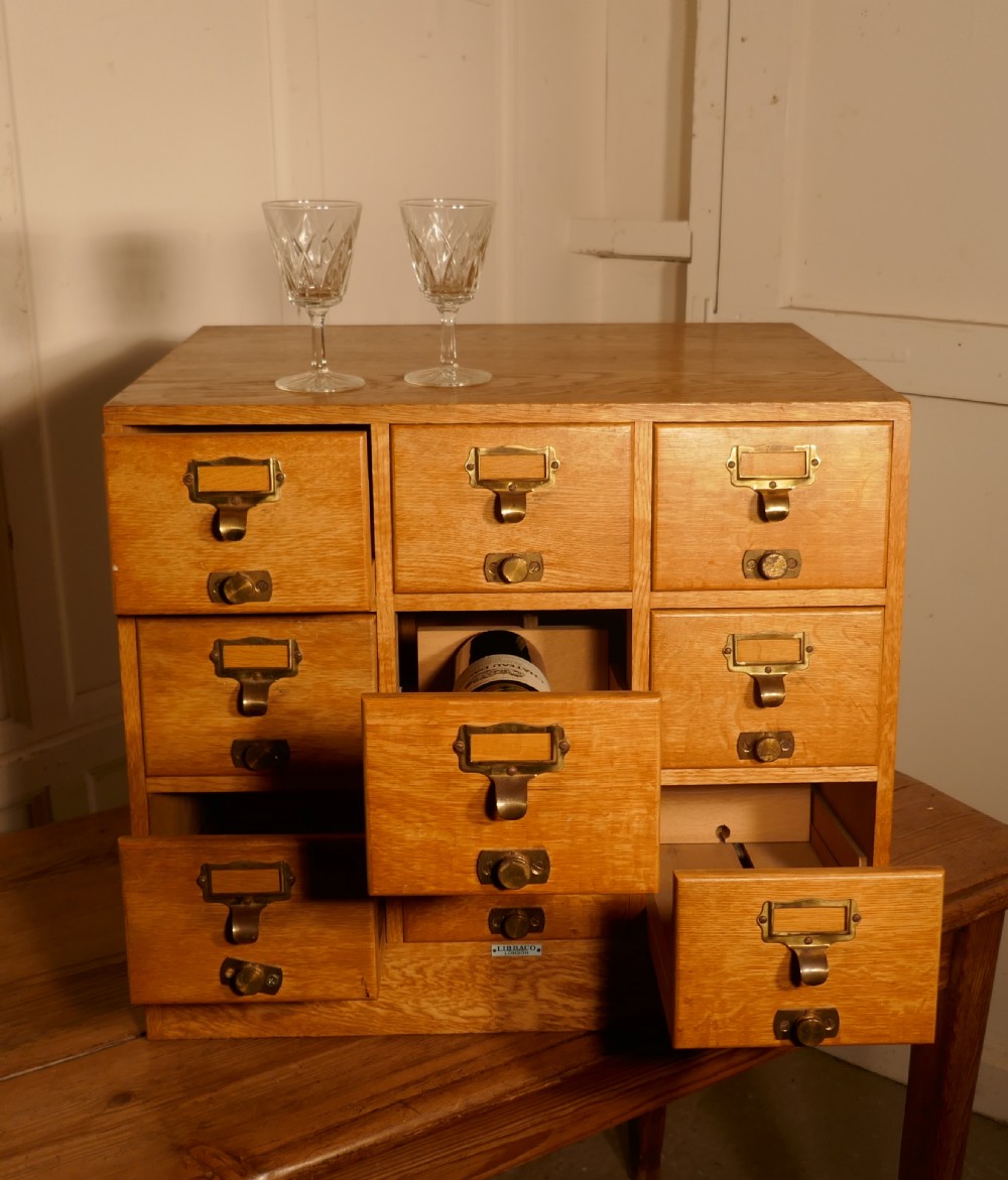 Art Deco Golden Oak Sloping Card Index Filing Cabinet by Libraco View VI