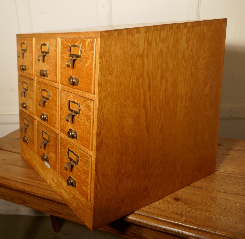 Art Deco Golden Oak Sloping Card Index Filing Cabinet by Libraco View IX
