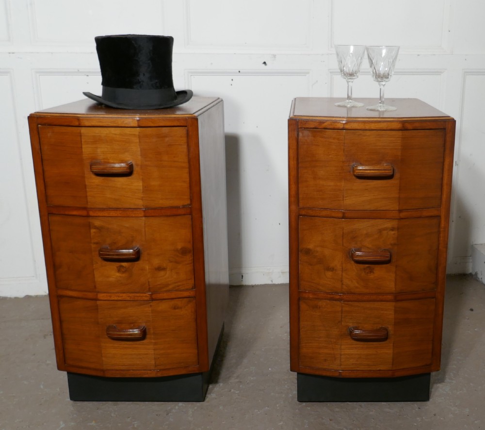 A Pair of Figured Walnut Art Deco Bedside Drawer Cabinets View V