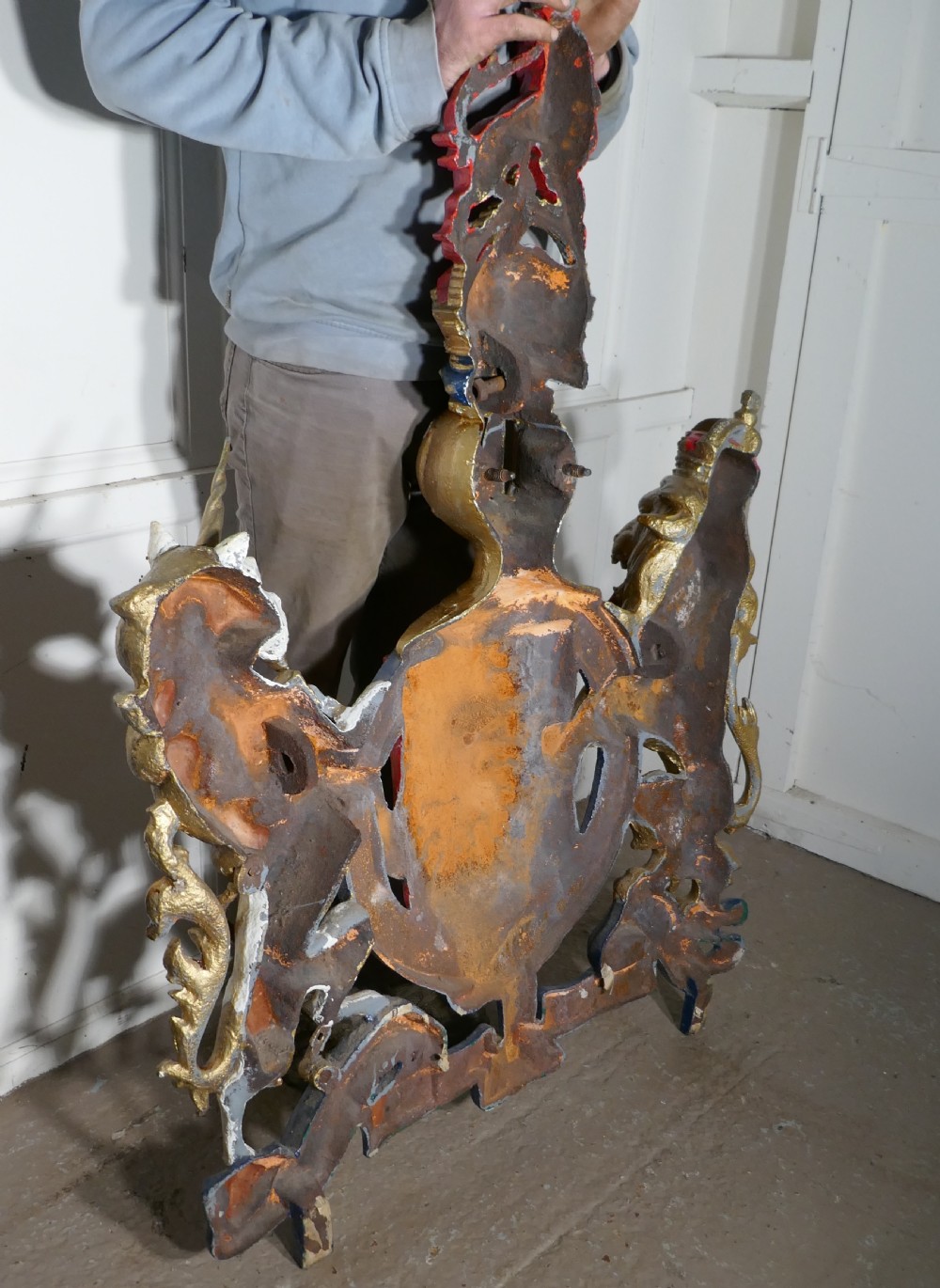 Very Large English Cast Iron Royal Coat of Arms Shield View XII