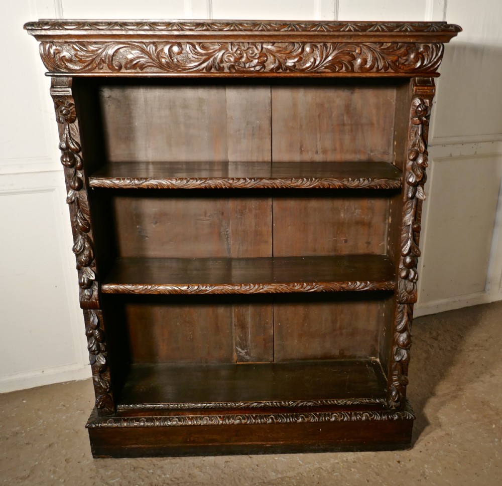 Victorian Green Man Gothic Open Bookcase.