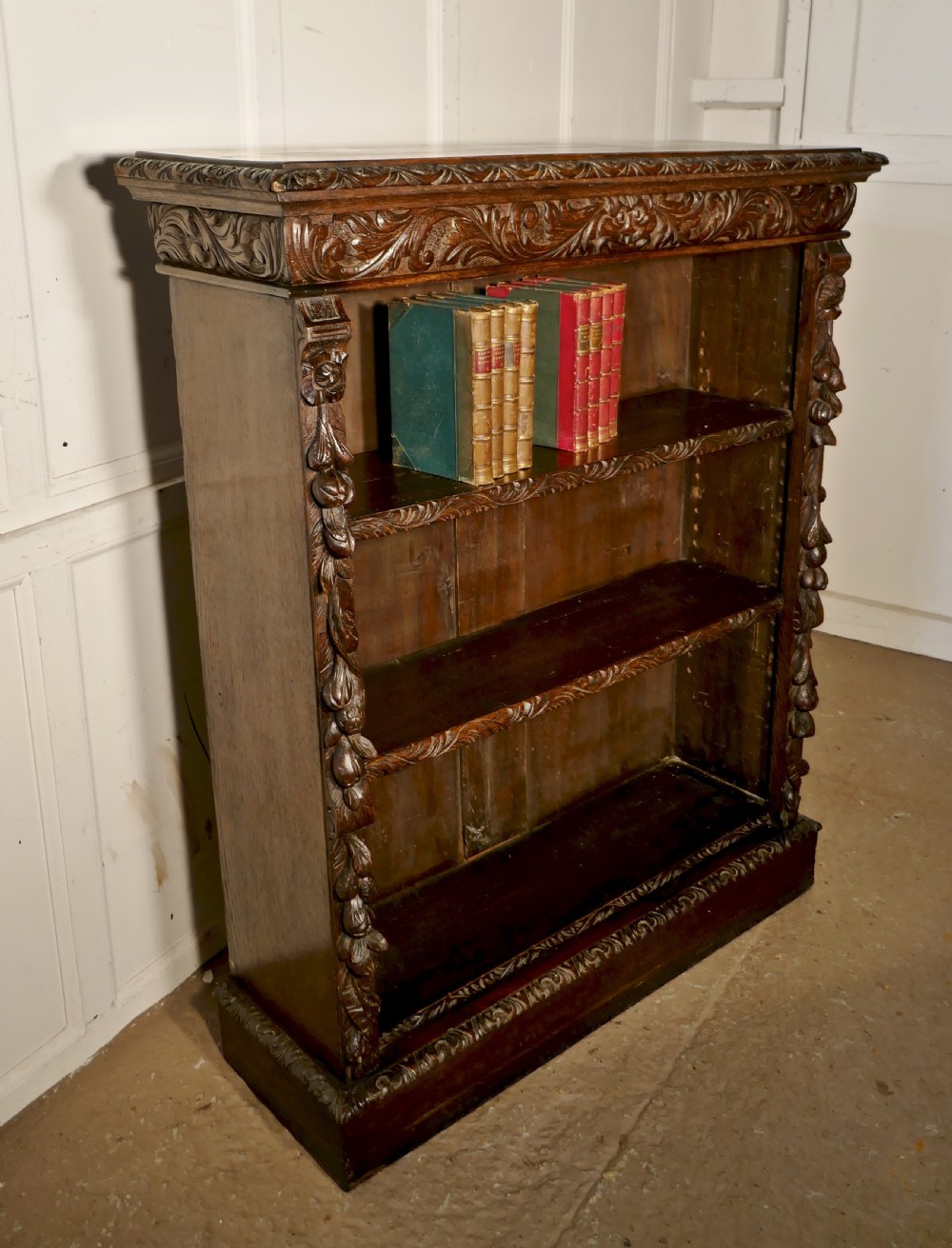 Victorian Green Man Gothic Open Bookcase. View III