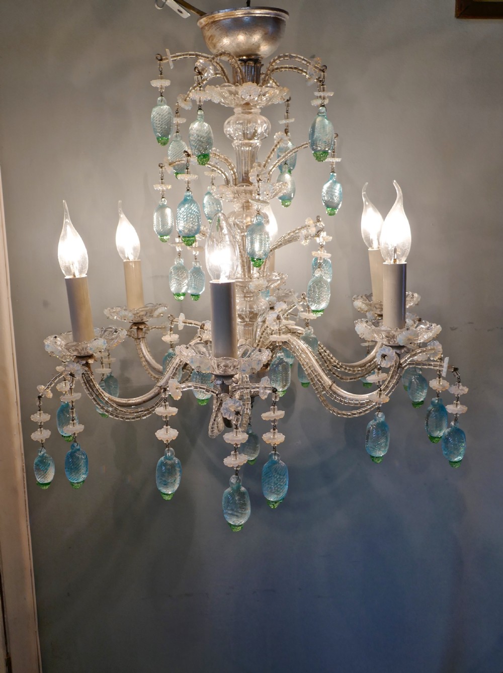 A Charming Italian Silvered Opaline Chandelier View III