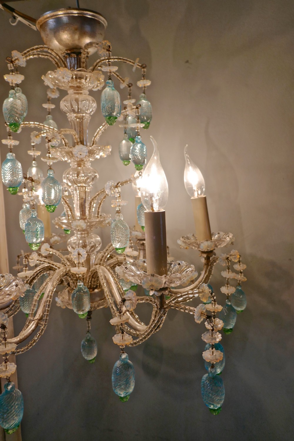 A Charming Italian Silvered Opaline Chandelier View IV