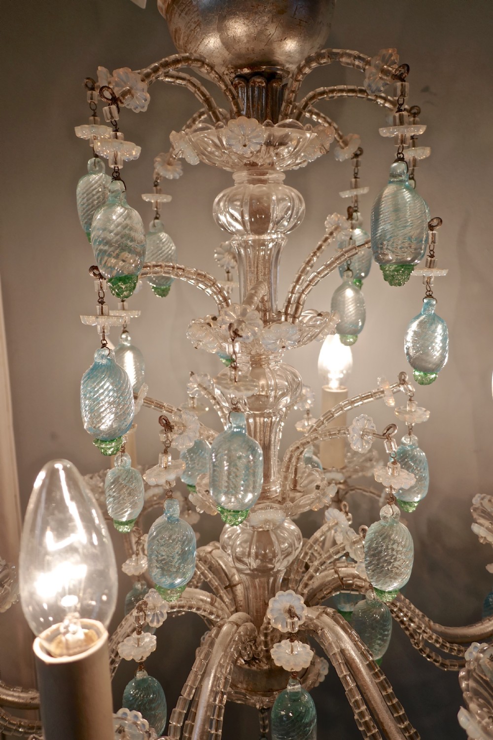 A Charming Italian Silvered Opaline Chandelier View V