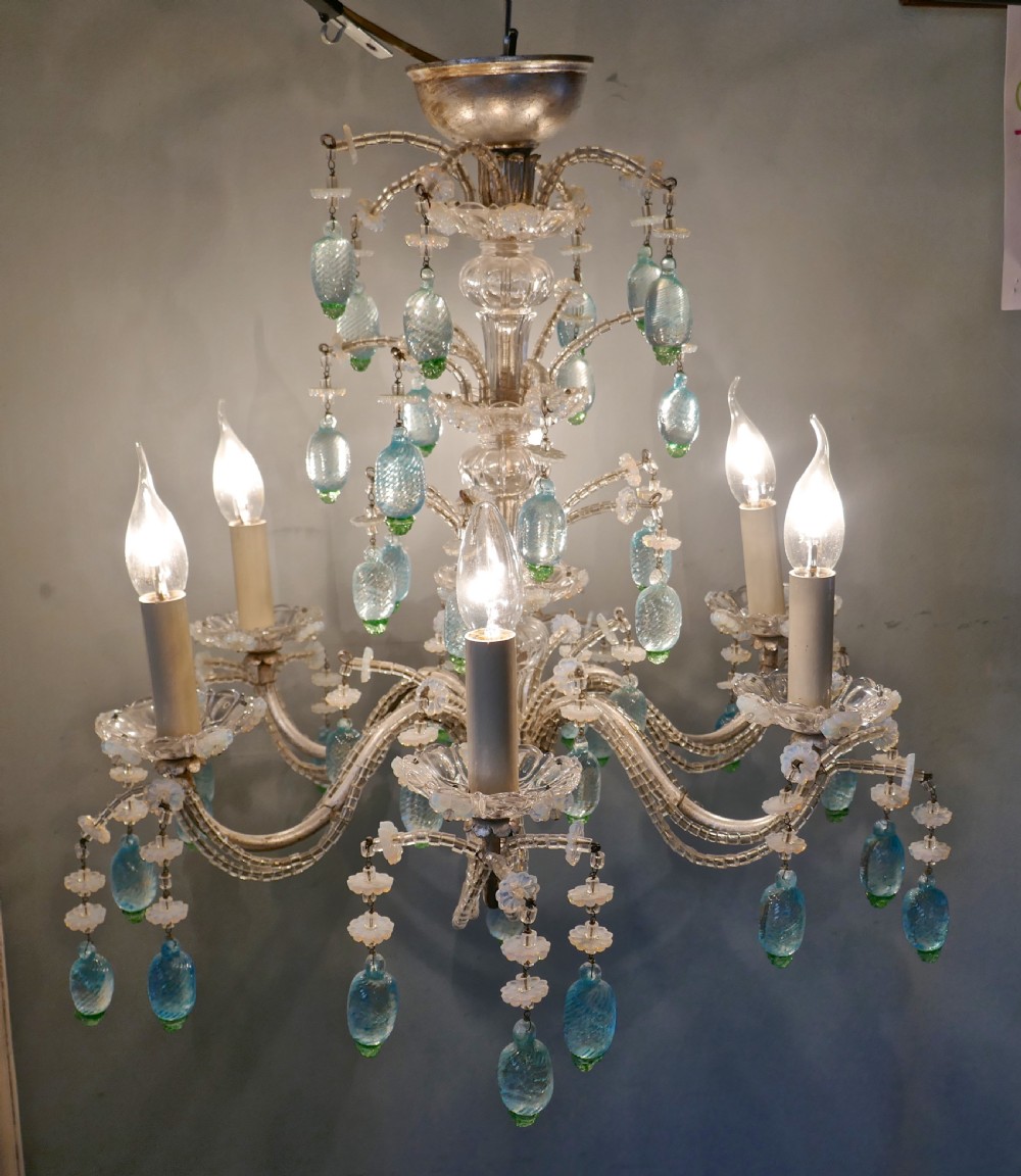 A Charming Italian Silvered Opaline Chandelier View VI