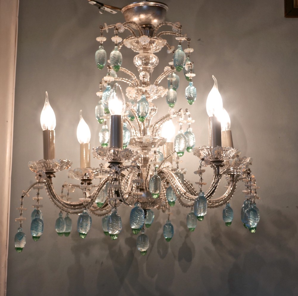 A Charming Italian Silvered Opaline Chandelier View VII