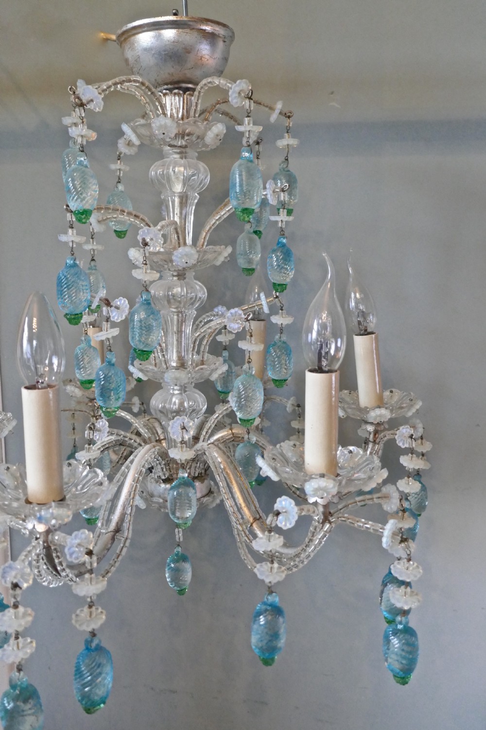 A Charming Italian Silvered Opaline Chandelier View IX