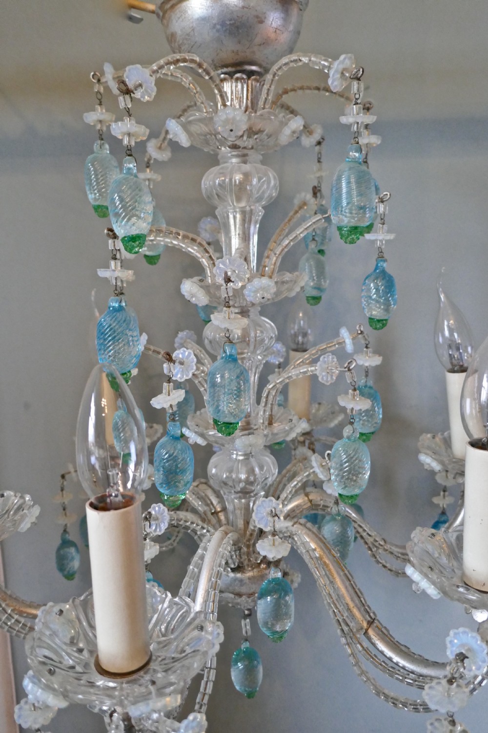 A Charming Italian Silvered Opaline Chandelier View X