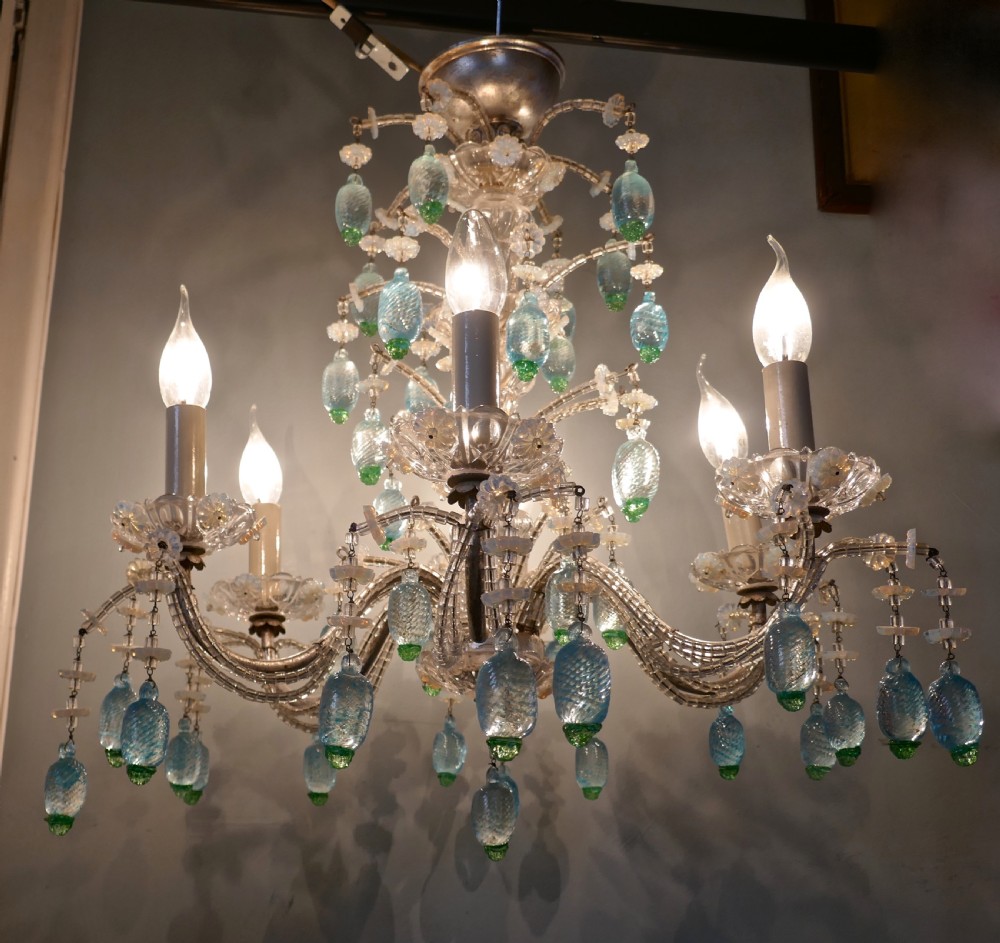 A Charming Italian Silvered Opaline Chandelier View XIII