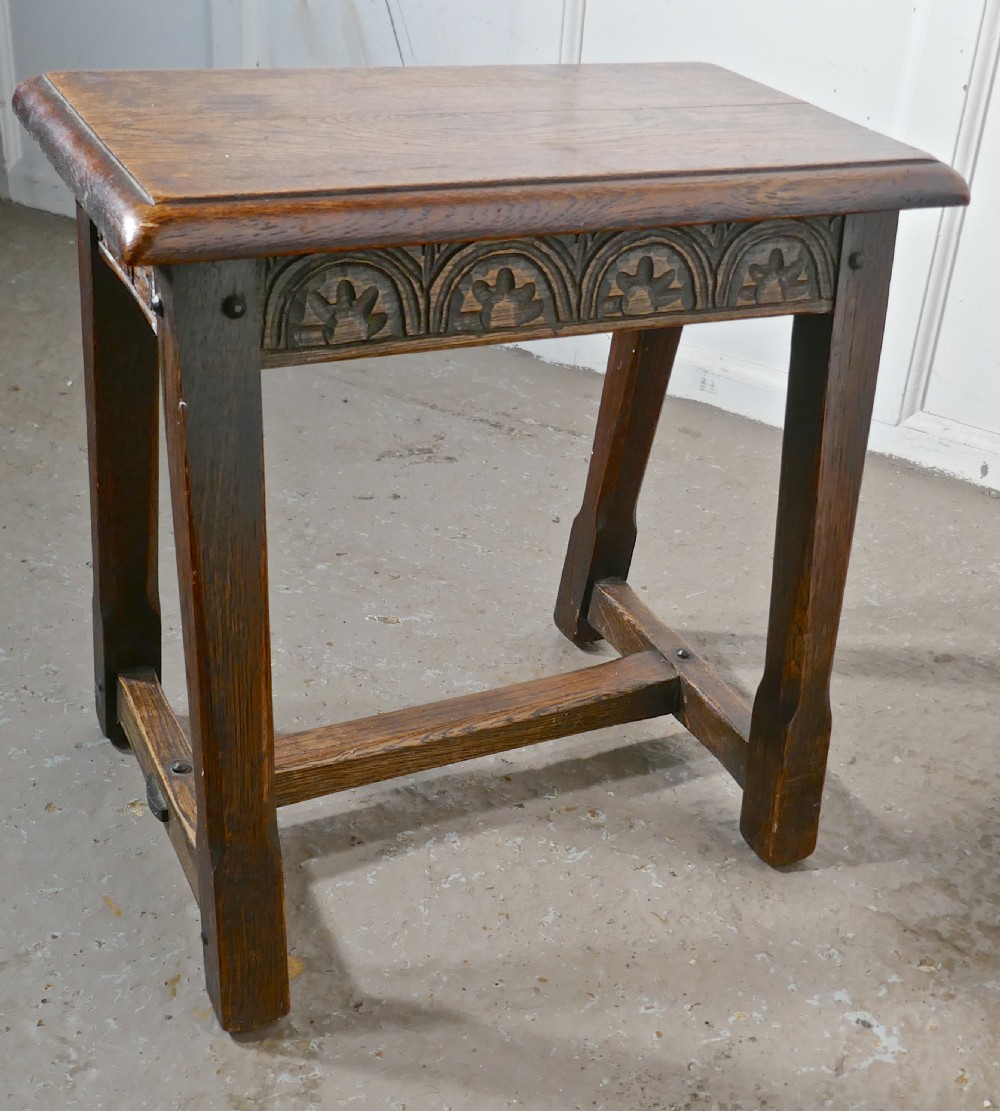 A Pair 19th Century Arts and Crafts Gothic Oak Joint Stools  View V