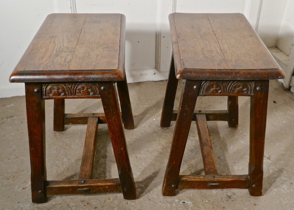 A Pair 19th Century Arts and Crafts Gothic Oak Joint Stools  View IV