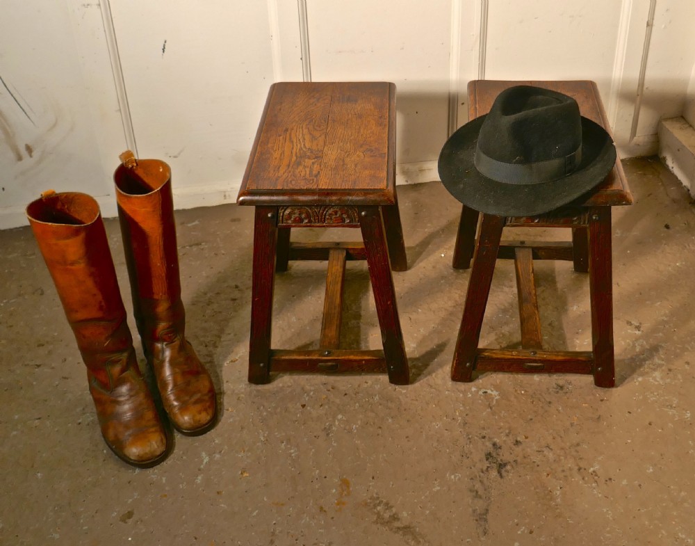 A Pair 19th Century Arts and Crafts Gothic Oak Joint Stools  View VI