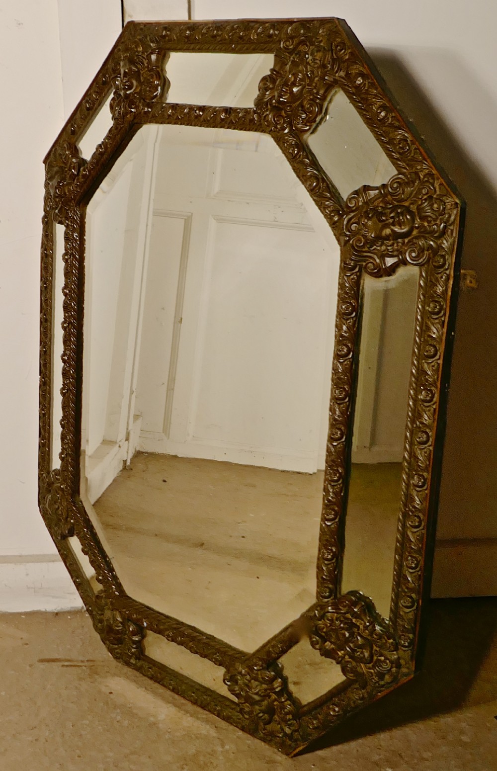 Arts and Crafts Gothic Brass Cushion Mirror