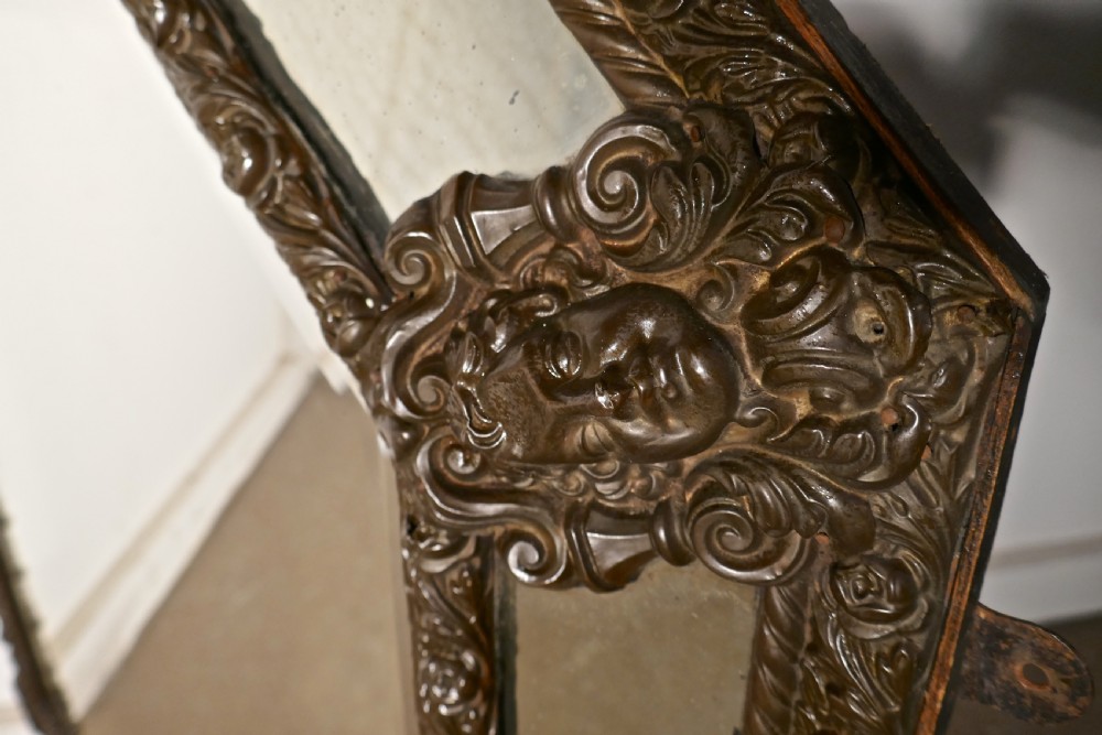Arts and Crafts Gothic Brass Cushion Mirror View V