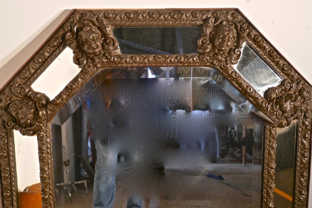 Arts and Crafts Gothic Brass Cushion Mirror View VIII