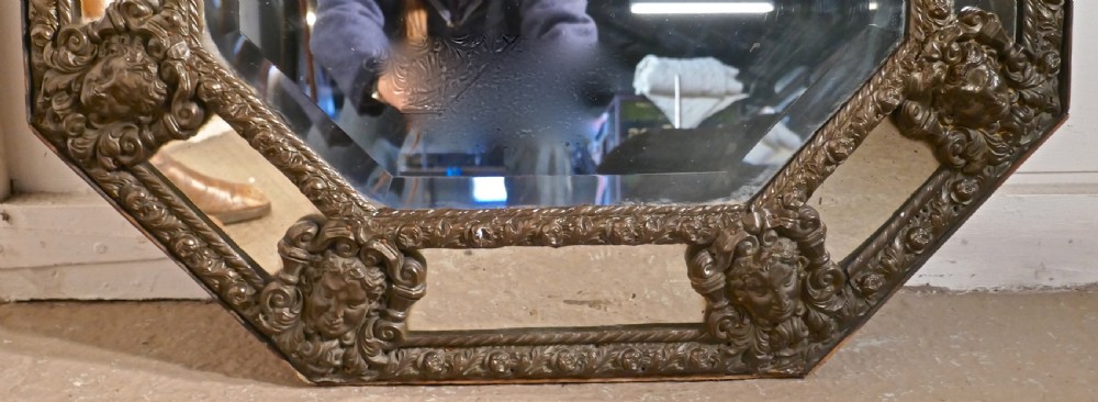 Arts and Crafts Gothic Brass Cushion Mirror View IX