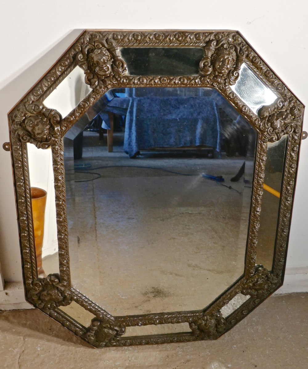 Arts and Crafts Gothic Brass Cushion Mirror View X