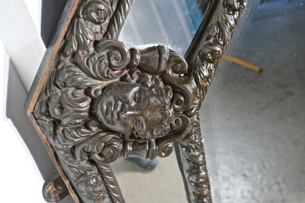 Arts and Crafts Gothic Brass Cushion Mirror View XI