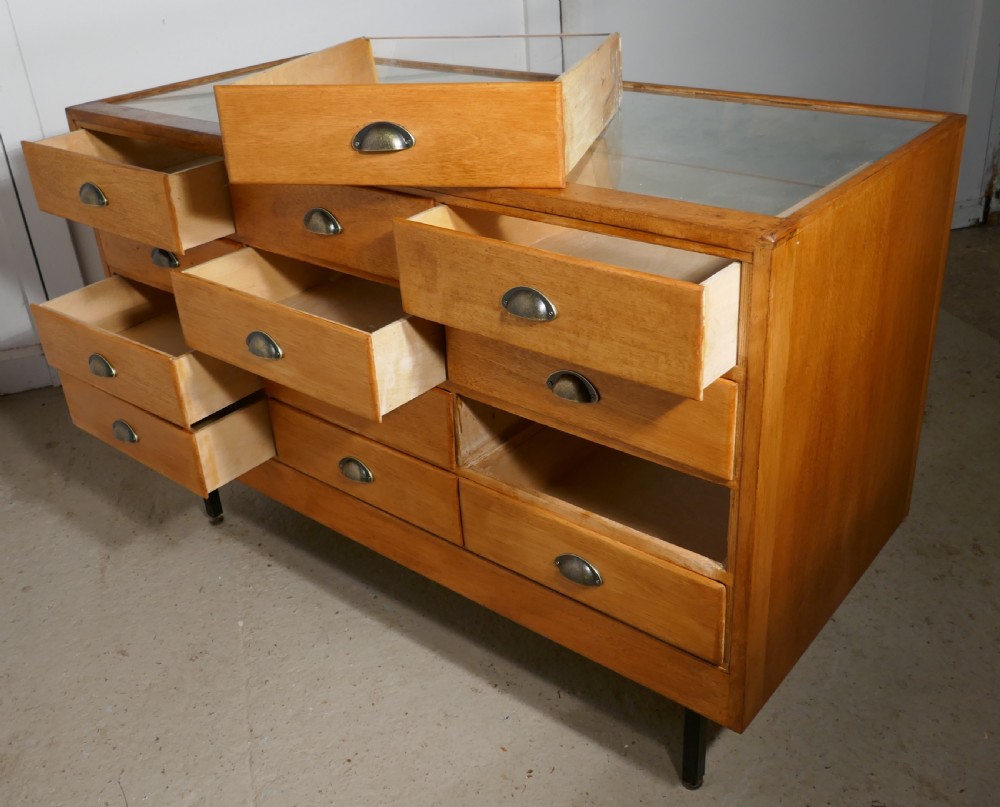 Vintage Art Deco Haberdashery Shop Counter with Drawers View V
