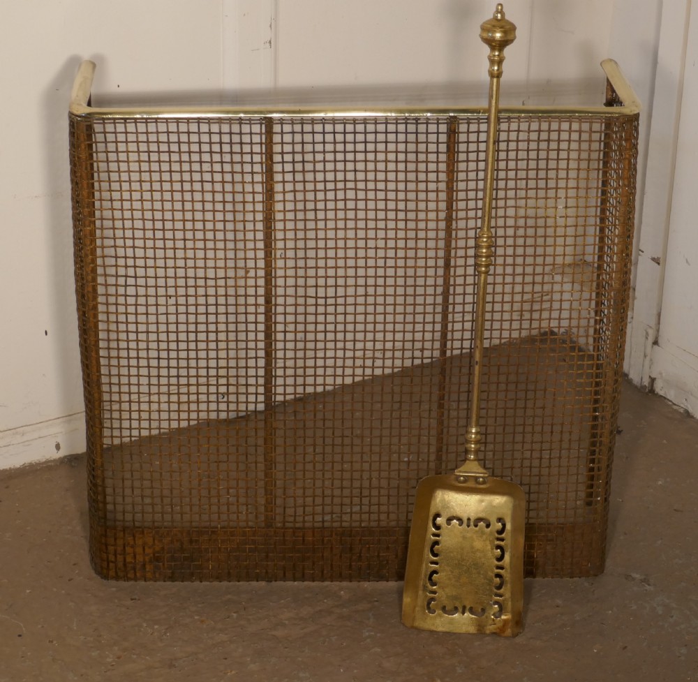 A Petite High Victorian Nursery Fire Guard, Brass Fender and Shovel View V