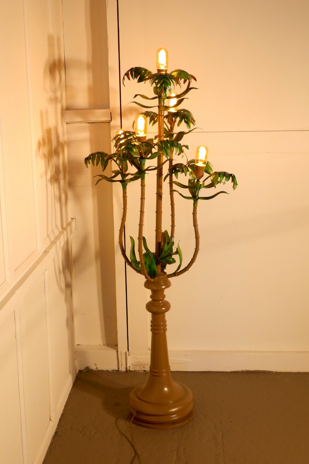 A Tall Unusual French Conservatory Painted Toleware Floor Lamp View II