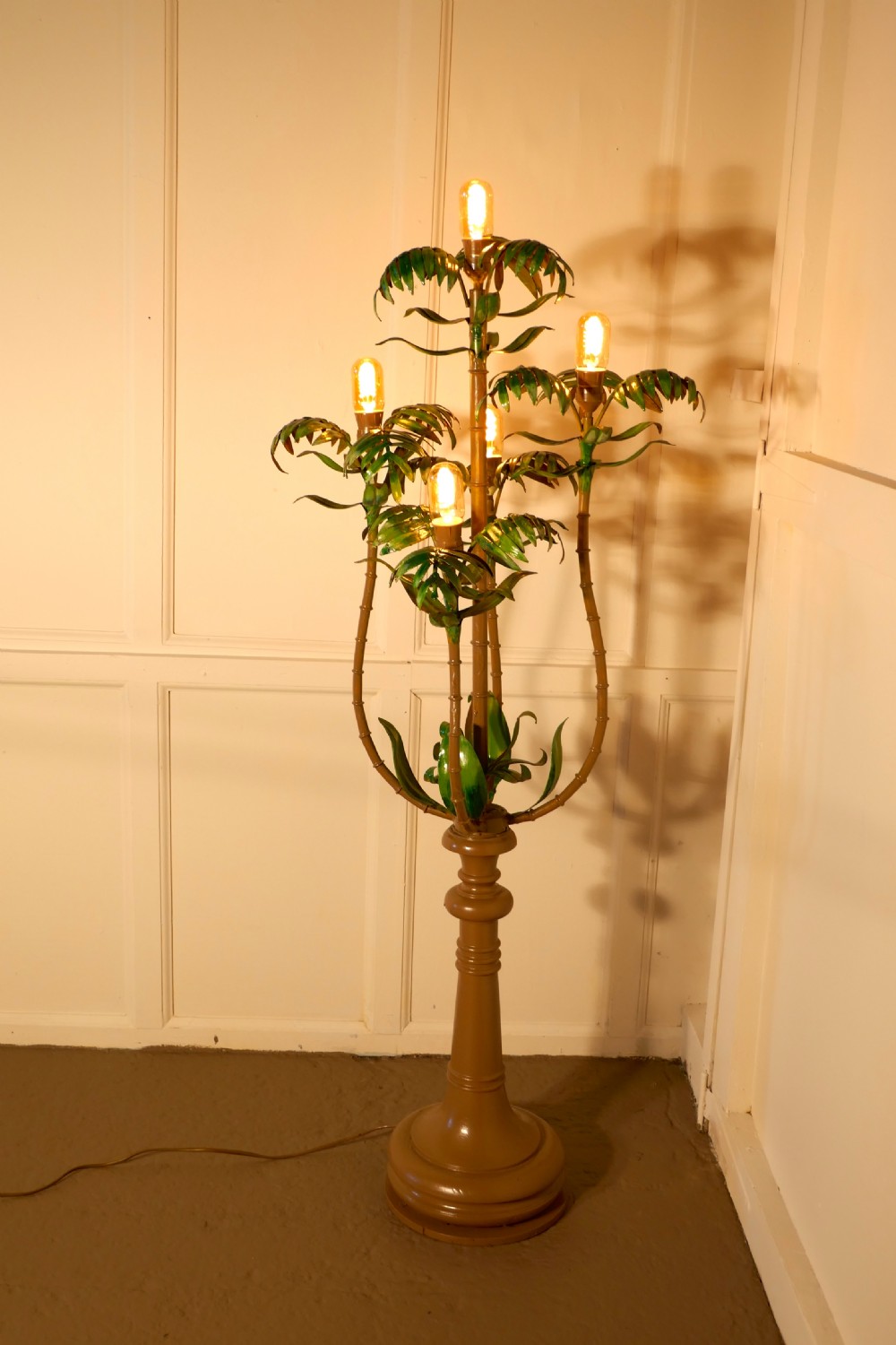 A Tall Unusual French Conservatory Painted Toleware Floor Lamp View VI