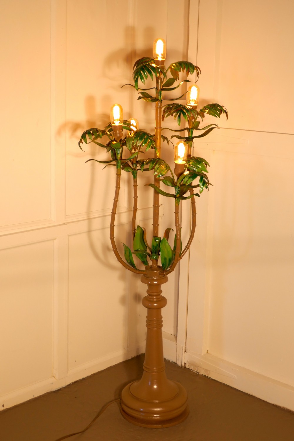 A Tall Unusual French Conservatory Painted Toleware Floor Lamp View VIII