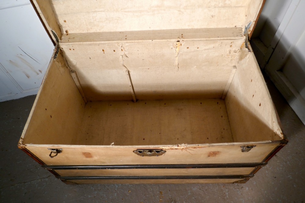 A Large 19th Century French Canvas Dome Top Travel Trunk, Lion Brand View V