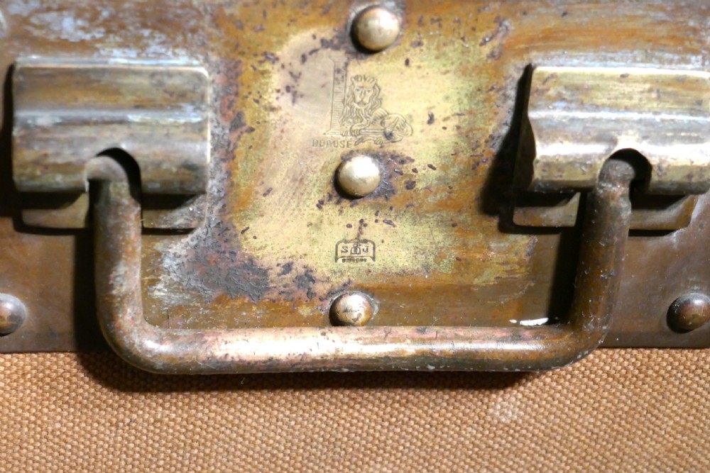 A Large 19th Century French Canvas Dome Top Travel Trunk, Lion Brand View X