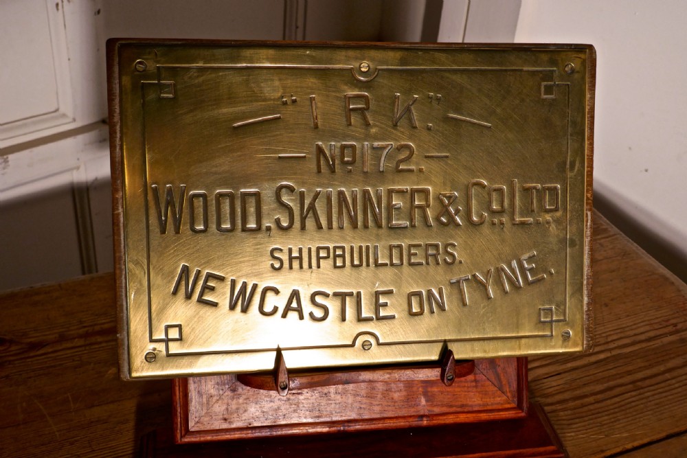 19th Century Brass Boat Builders Ships Name Plaque “IRK”