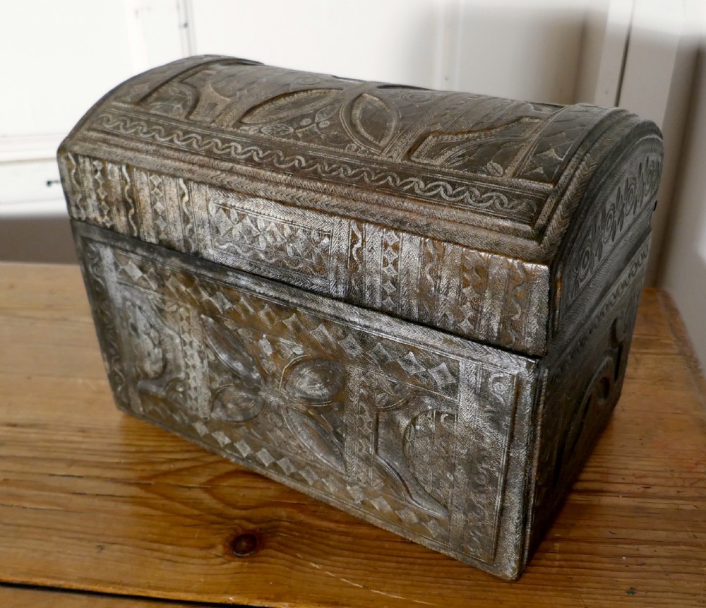 Dome Top Tooled Moroccan Leather Treasure Chest 
