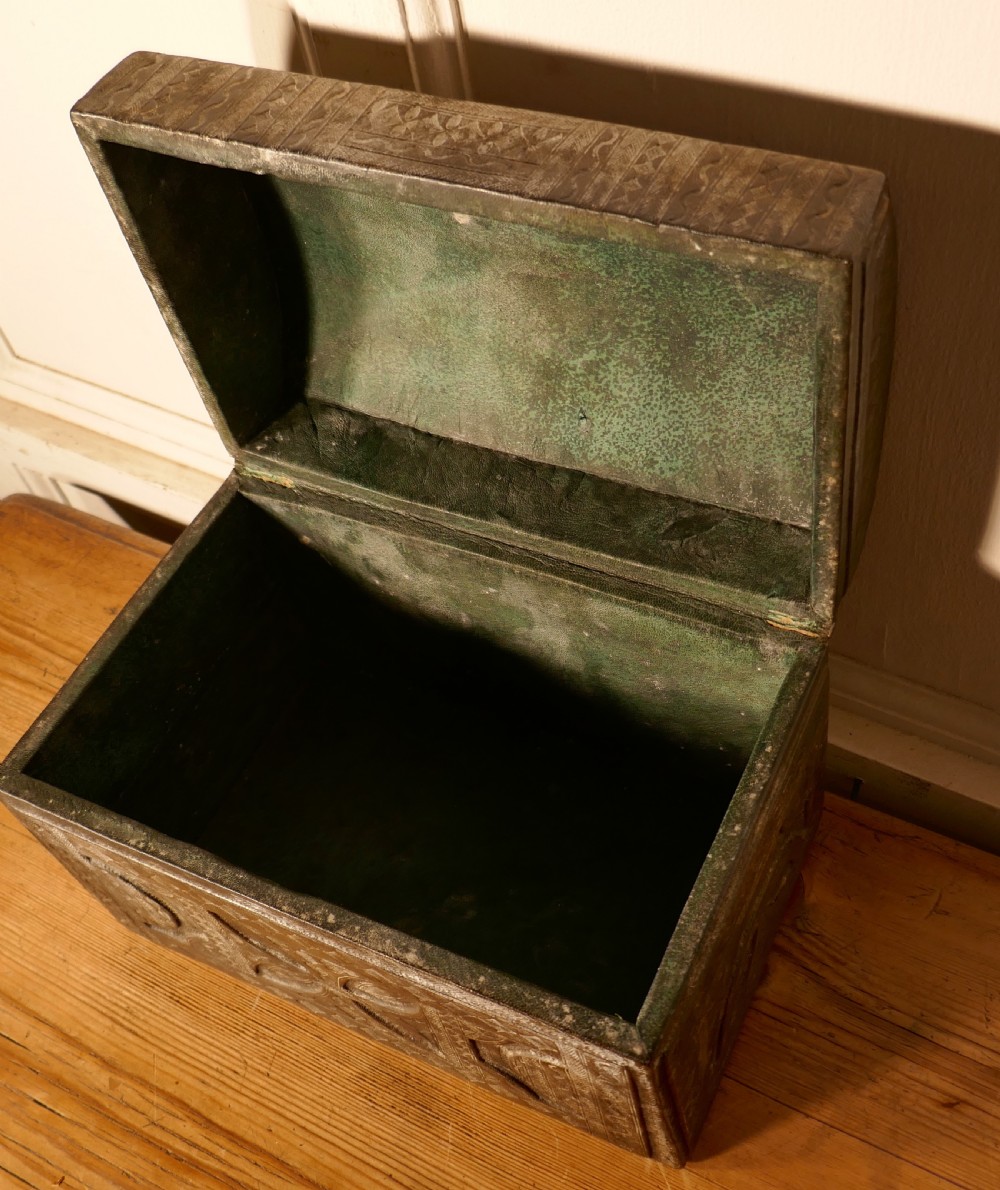 Dome Top Tooled Moroccan Leather Treasure Chest  View III